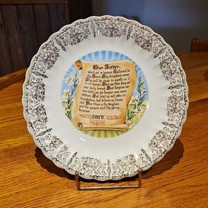 Decorative Plate with Floral Design Our Father Prayer